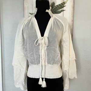 Anthropologie Maeve Boho Gypsy Pirate Peasant Flutter Sleeve Blouse